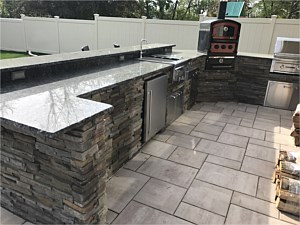 Pheasant Cultured Stone Custom BBQ Pizza Oven Wood Storage Fridge Outdoor Paver Patio Boral Granite Top Sink Cambridge Ledgestone Smooth Sandstone Bar